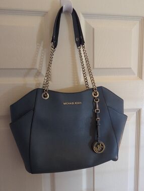 Michael Kors Navy Blue Saffiano Leather Chain-Handle Shoulder Bag